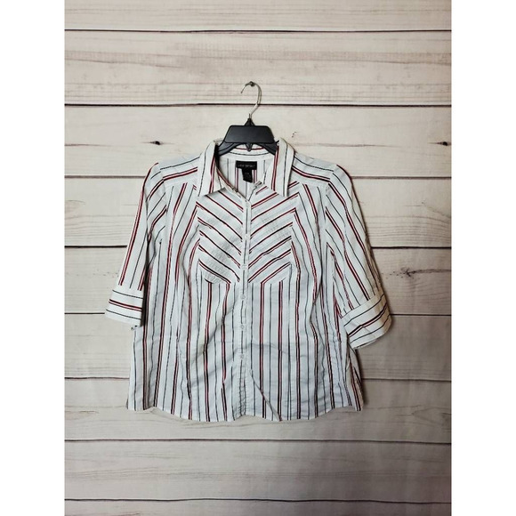 Lane Bryant Womens Button‎ Front Shirt White Brown Striped Stretch Plus 18/20 - Picture 1 of 5